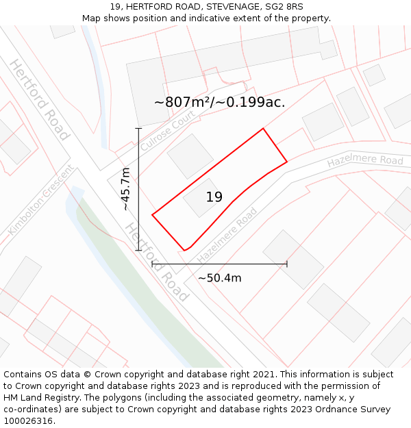 19, HERTFORD ROAD, STEVENAGE, SG2 8RS: Plot and title map