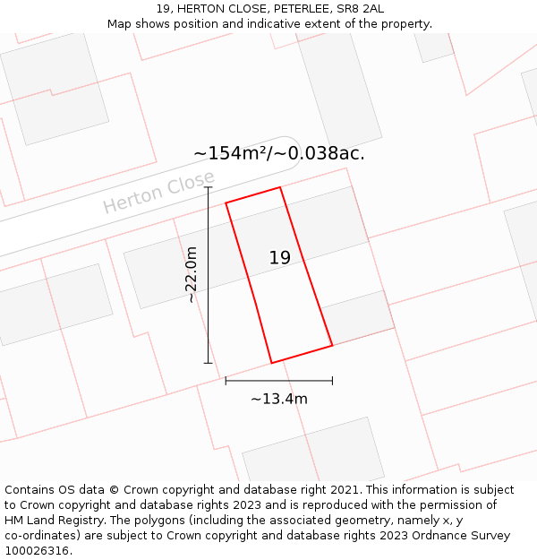 19, HERTON CLOSE, PETERLEE, SR8 2AL: Plot and title map