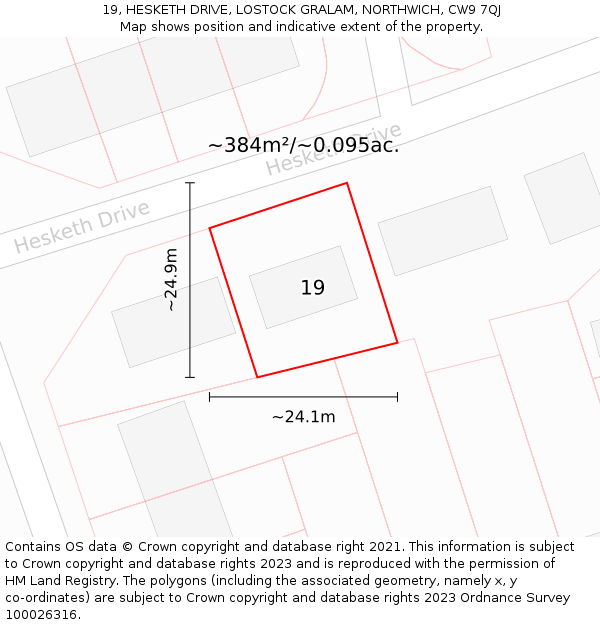 19, HESKETH DRIVE, LOSTOCK GRALAM, NORTHWICH, CW9 7QJ: Plot and title map