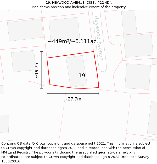 19, HEYWOOD AVENUE, DISS, IP22 4DN: Plot and title map