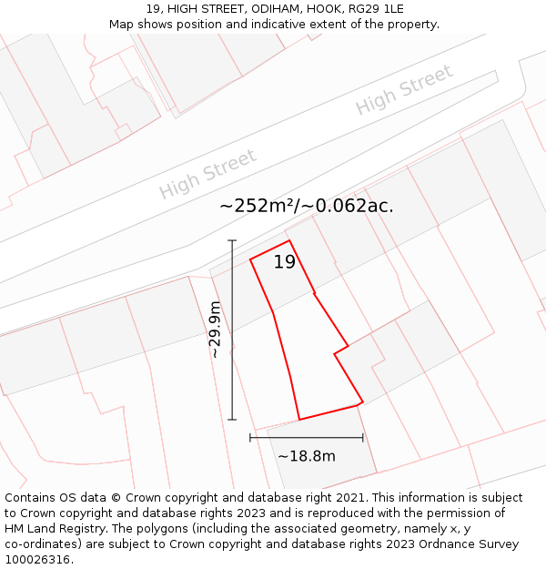 19, HIGH STREET, ODIHAM, HOOK, RG29 1LE: Plot and title map