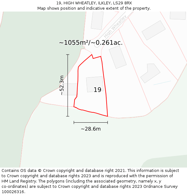 19, HIGH WHEATLEY, ILKLEY, LS29 8RX: Plot and title map