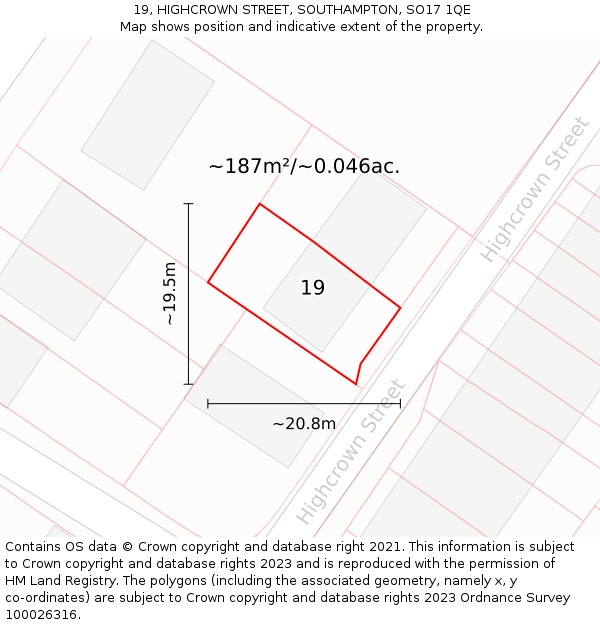 19, HIGHCROWN STREET, SOUTHAMPTON, SO17 1QE: Plot and title map