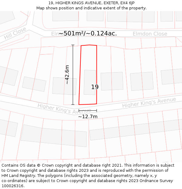 19, HIGHER KINGS AVENUE, EXETER, EX4 6JP: Plot and title map