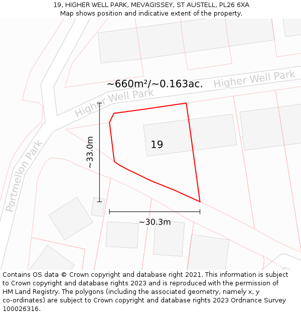 19, HIGHER WELL PARK, MEVAGISSEY, ST AUSTELL, PL26 6XA: Plot and title map