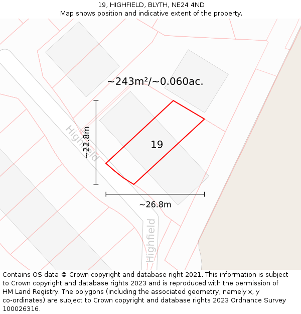 19, HIGHFIELD, BLYTH, NE24 4ND: Plot and title map