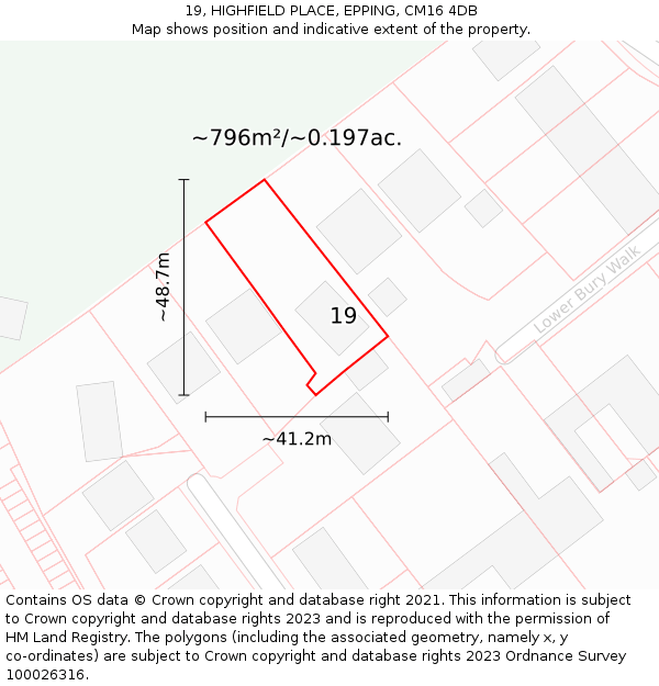 19, HIGHFIELD PLACE, EPPING, CM16 4DB: Plot and title map