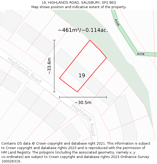 19, HIGHLANDS ROAD, SALISBURY, SP2 8EG: Plot and title map