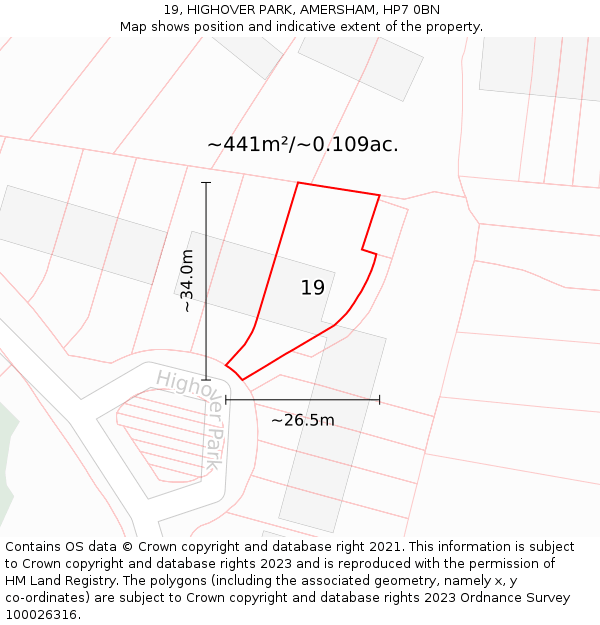 19, HIGHOVER PARK, AMERSHAM, HP7 0BN: Plot and title map