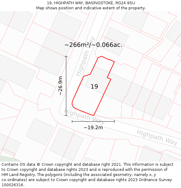 19, HIGHPATH WAY, BASINGSTOKE, RG24 9SU: Plot and title map