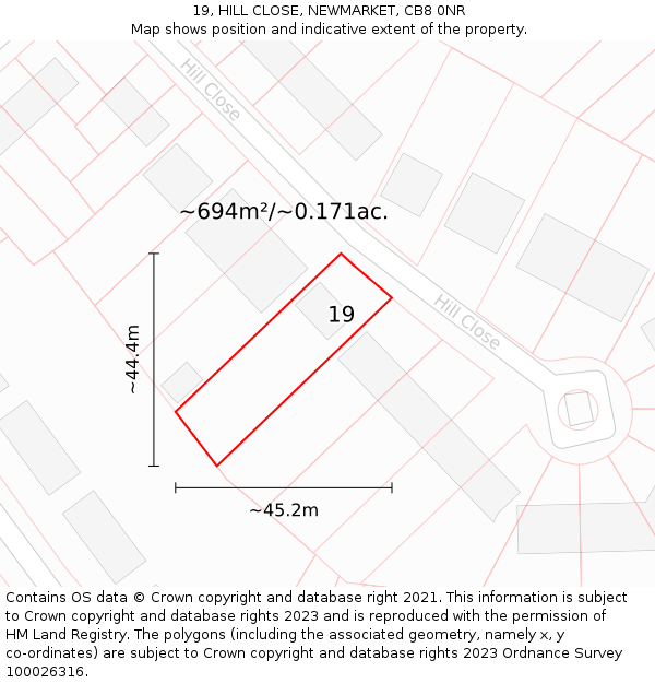 19, HILL CLOSE, NEWMARKET, CB8 0NR: Plot and title map