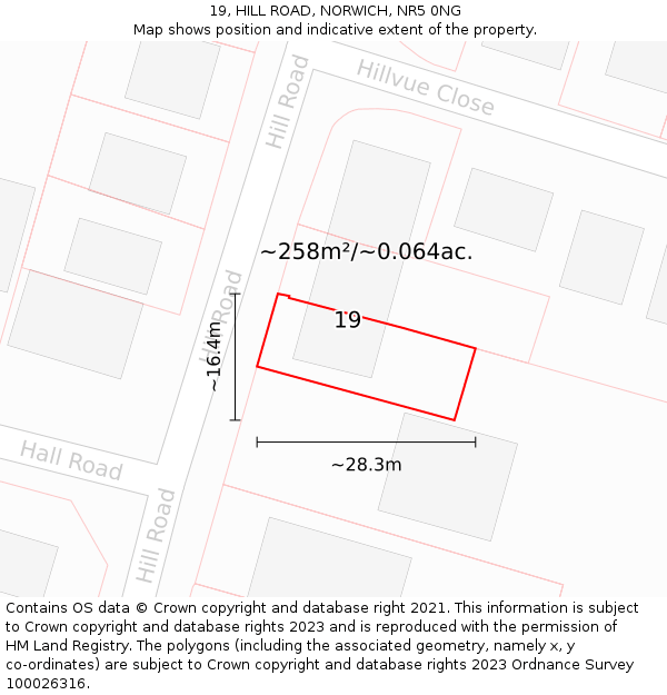 19, HILL ROAD, NORWICH, NR5 0NG: Plot and title map