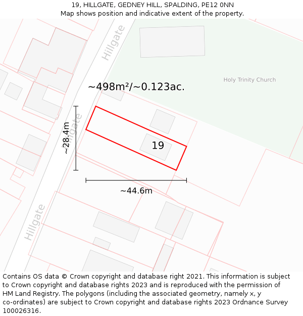 19, HILLGATE, GEDNEY HILL, SPALDING, PE12 0NN: Plot and title map