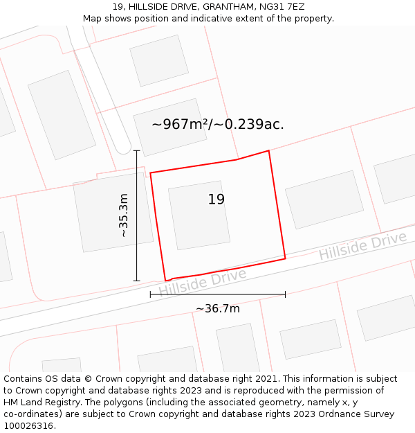 19, HILLSIDE DRIVE, GRANTHAM, NG31 7EZ: Plot and title map