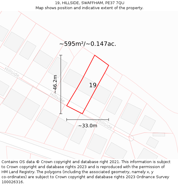 19, HILLSIDE, SWAFFHAM, PE37 7QU: Plot and title map