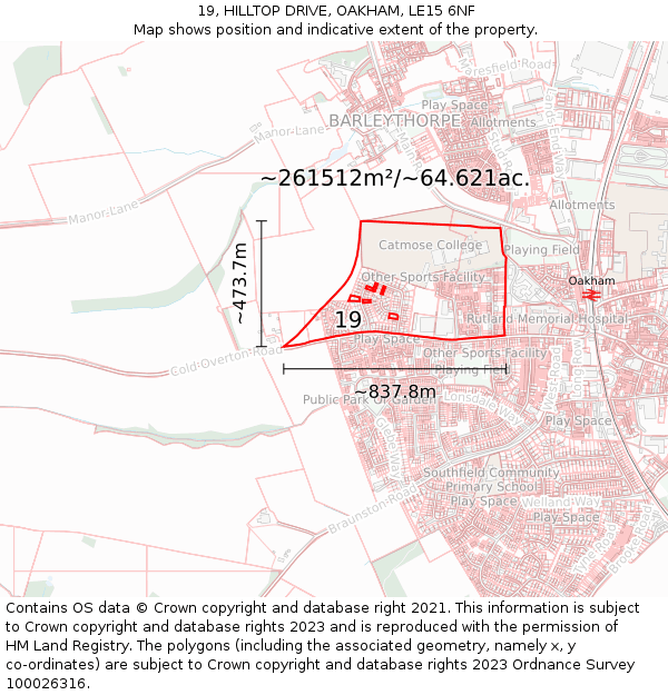 19, HILLTOP DRIVE, OAKHAM, LE15 6NF: Plot and title map