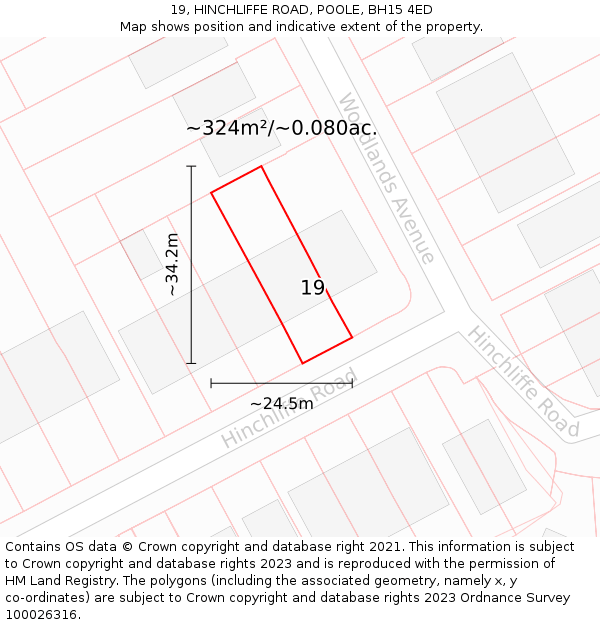 19, HINCHLIFFE ROAD, POOLE, BH15 4ED: Plot and title map