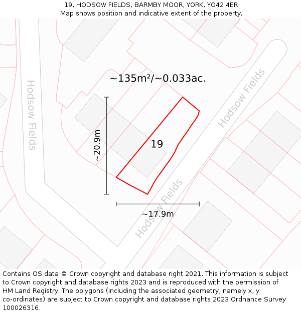 19, HODSOW FIELDS, BARMBY MOOR, YORK, YO42 4ER: Plot and title map