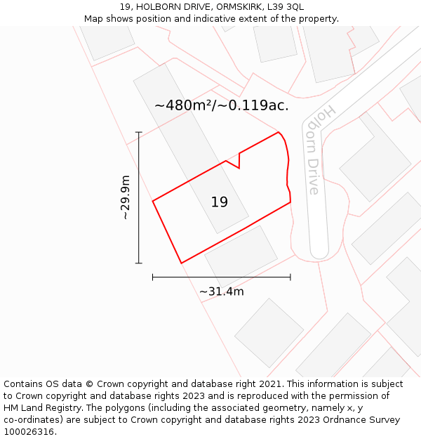 19, HOLBORN DRIVE, ORMSKIRK, L39 3QL: Plot and title map