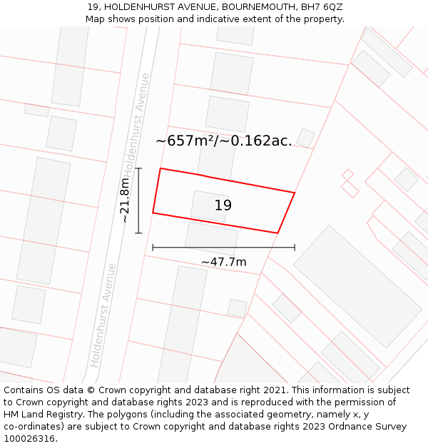 19, HOLDENHURST AVENUE, BOURNEMOUTH, BH7 6QZ: Plot and title map