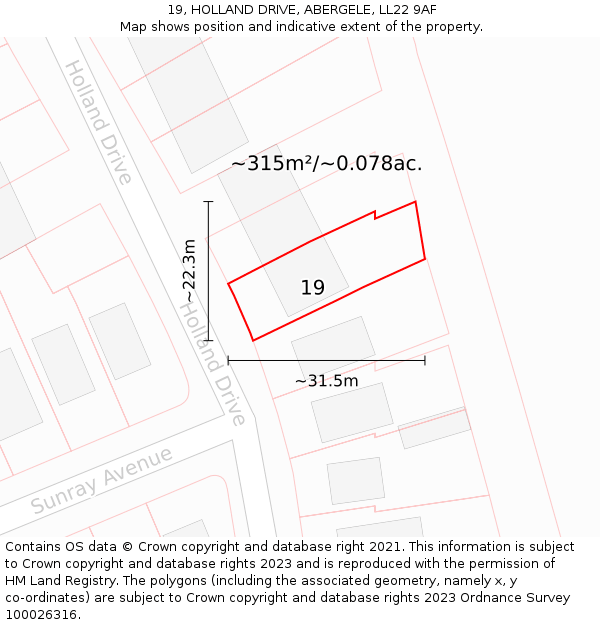 19, HOLLAND DRIVE, ABERGELE, LL22 9AF: Plot and title map