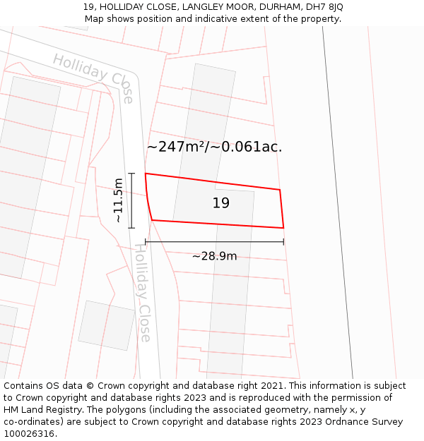 19, HOLLIDAY CLOSE, LANGLEY MOOR, DURHAM, DH7 8JQ: Plot and title map