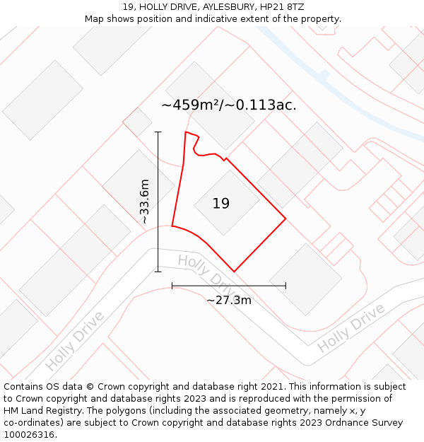 19, HOLLY DRIVE, AYLESBURY, HP21 8TZ: Plot and title map