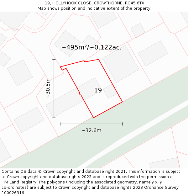 19, HOLLYHOOK CLOSE, CROWTHORNE, RG45 6TX: Plot and title map