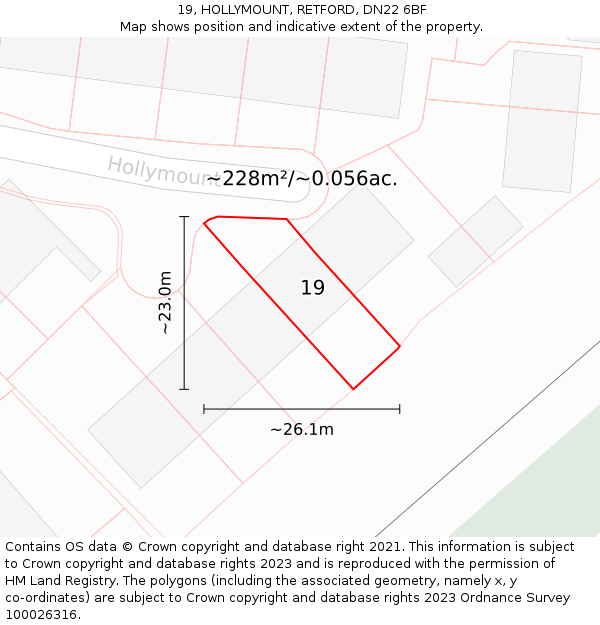 19, HOLLYMOUNT, RETFORD, DN22 6BF: Plot and title map