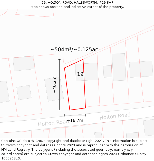 19, HOLTON ROAD, HALESWORTH, IP19 8HF: Plot and title map