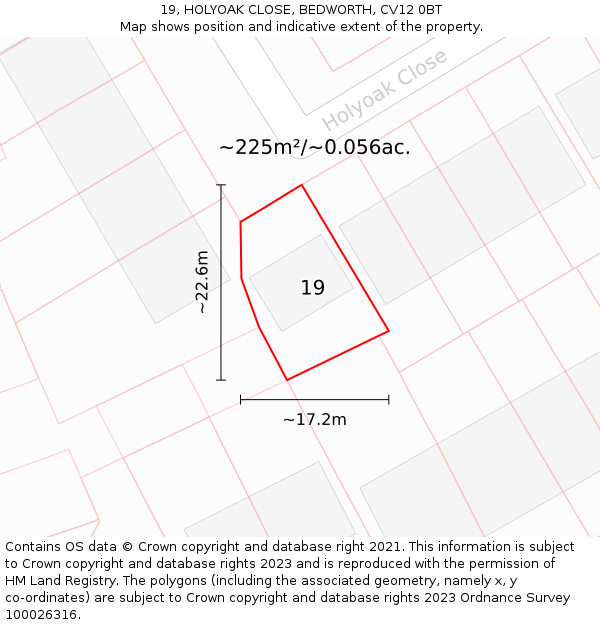 19, HOLYOAK CLOSE, BEDWORTH, CV12 0BT: Plot and title map