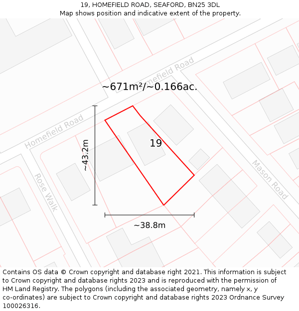 19, HOMEFIELD ROAD, SEAFORD, BN25 3DL: Plot and title map