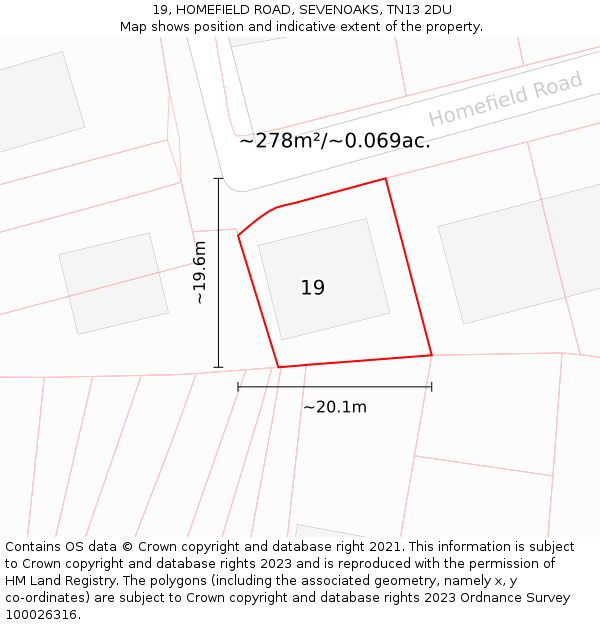 19, HOMEFIELD ROAD, SEVENOAKS, TN13 2DU: Plot and title map