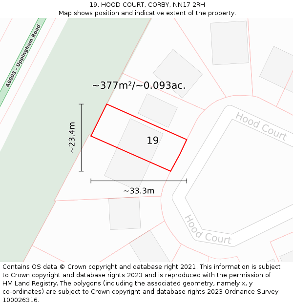 19, HOOD COURT, CORBY, NN17 2RH: Plot and title map