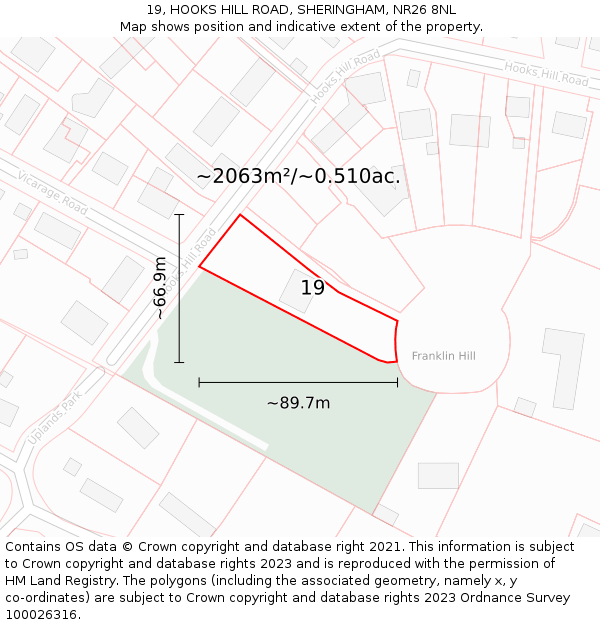 19, HOOKS HILL ROAD, SHERINGHAM, NR26 8NL: Plot and title map