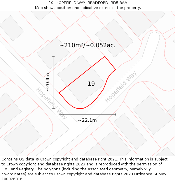 19, HOPEFIELD WAY, BRADFORD, BD5 8AA: Plot and title map