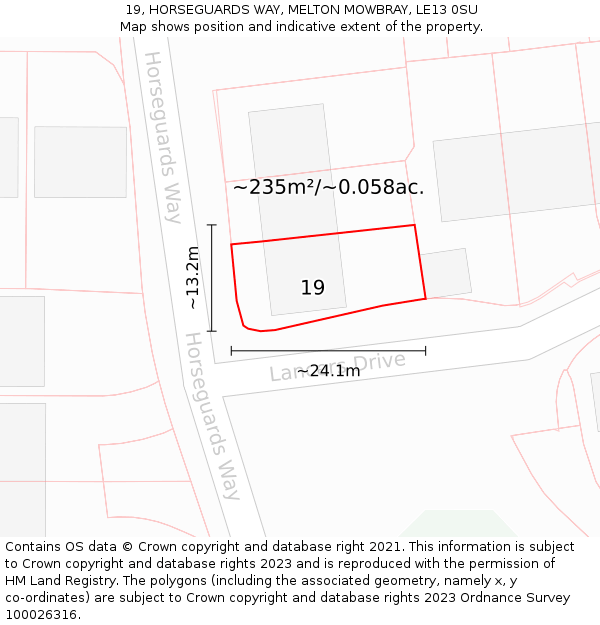 19, HORSEGUARDS WAY, MELTON MOWBRAY, LE13 0SU: Plot and title map