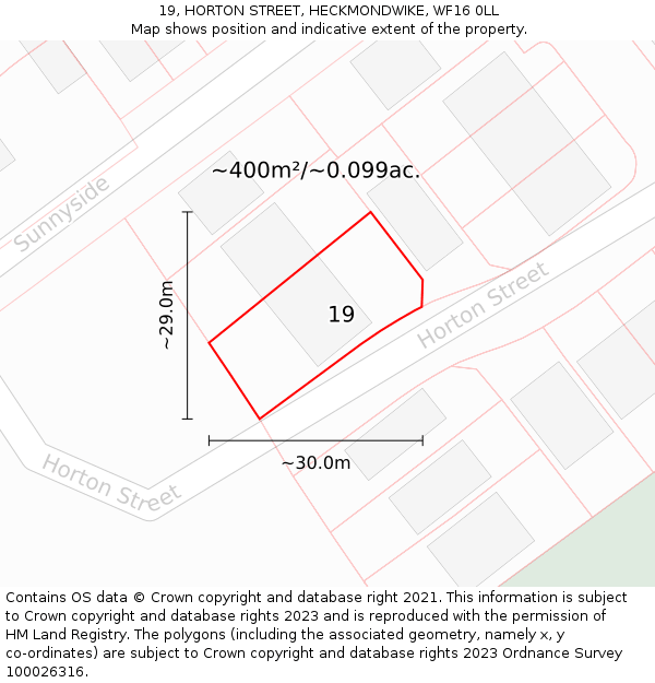 19, HORTON STREET, HECKMONDWIKE, WF16 0LL: Plot and title map
