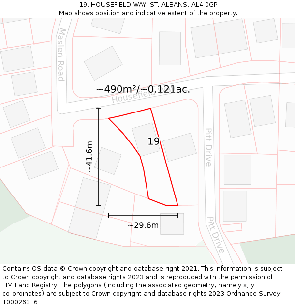 19, HOUSEFIELD WAY, ST ALBANS, AL4 0GP: Plot and title map