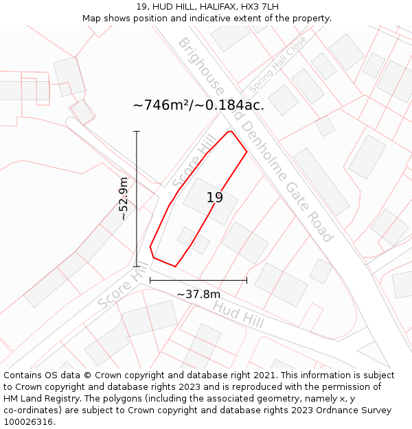 19, HUD HILL, HALIFAX, HX3 7LH: Plot and title map