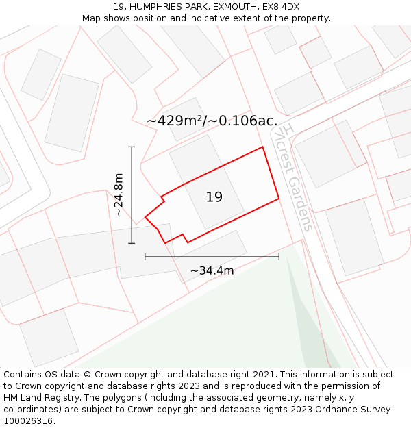 19, HUMPHRIES PARK, EXMOUTH, EX8 4DX: Plot and title map