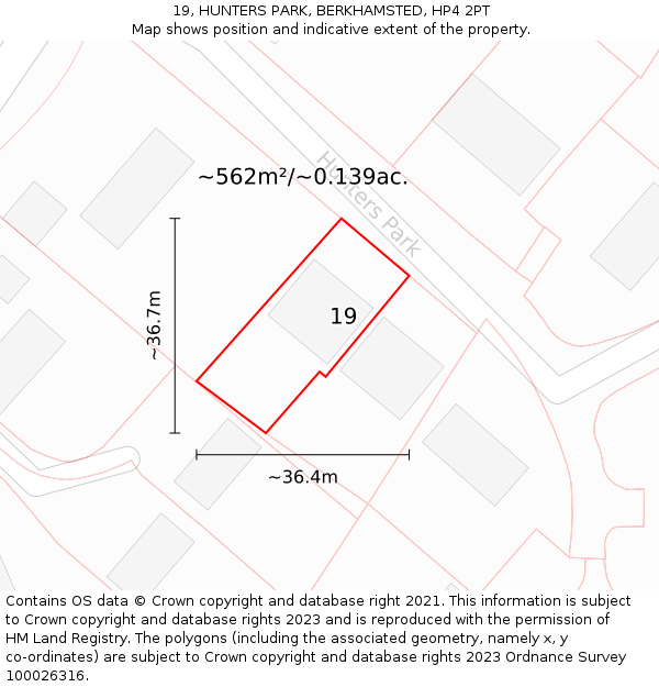 19, HUNTERS PARK, BERKHAMSTED, HP4 2PT: Plot and title map