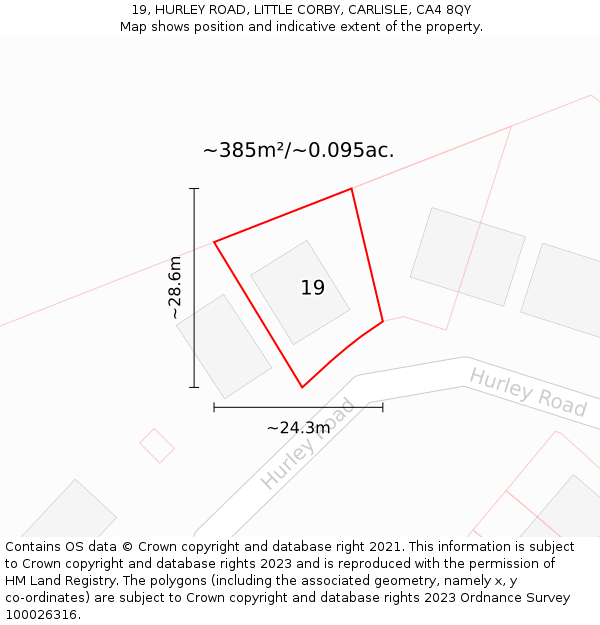 19, HURLEY ROAD, LITTLE CORBY, CARLISLE, CA4 8QY: Plot and title map