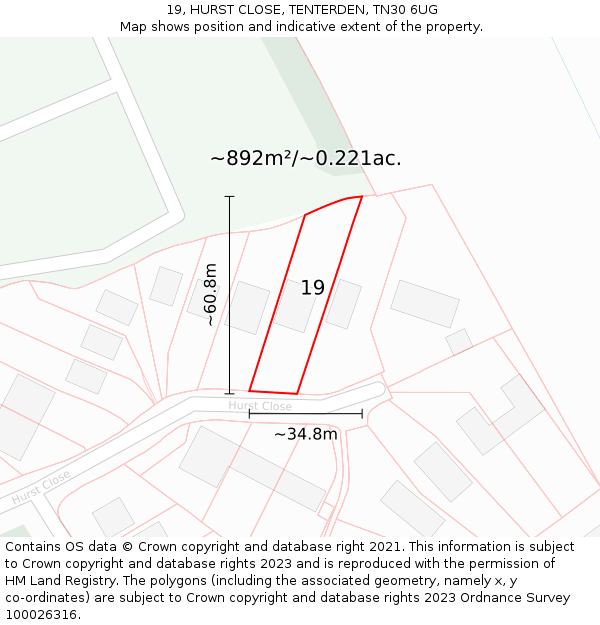 19, HURST CLOSE, TENTERDEN, TN30 6UG: Plot and title map