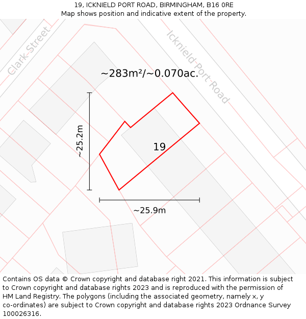 19, ICKNIELD PORT ROAD, BIRMINGHAM, B16 0RE: Plot and title map