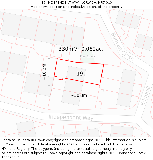 19, INDEPENDENT WAY, NORWICH, NR7 0UX: Plot and title map