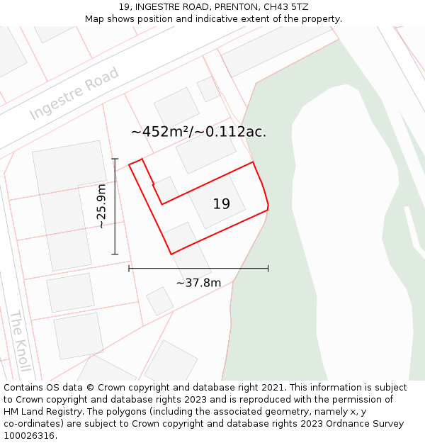 19, INGESTRE ROAD, PRENTON, CH43 5TZ: Plot and title map