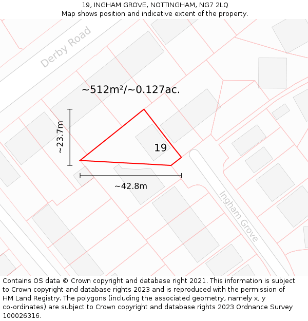 19, INGHAM GROVE, NOTTINGHAM, NG7 2LQ: Plot and title map