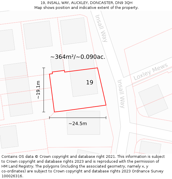 19, INSALL WAY, AUCKLEY, DONCASTER, DN9 3QH: Plot and title map