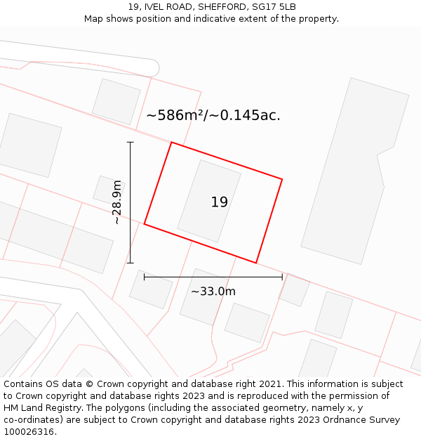 19, IVEL ROAD, SHEFFORD, SG17 5LB: Plot and title map